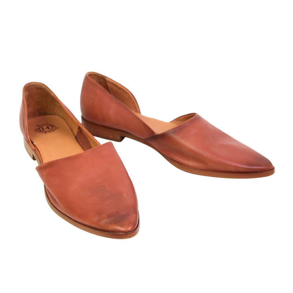 Vintage Foundry Co BROWN GENUINE LEATHER FLAT POINTED SLIP ON BALLET SHOES Sz 10